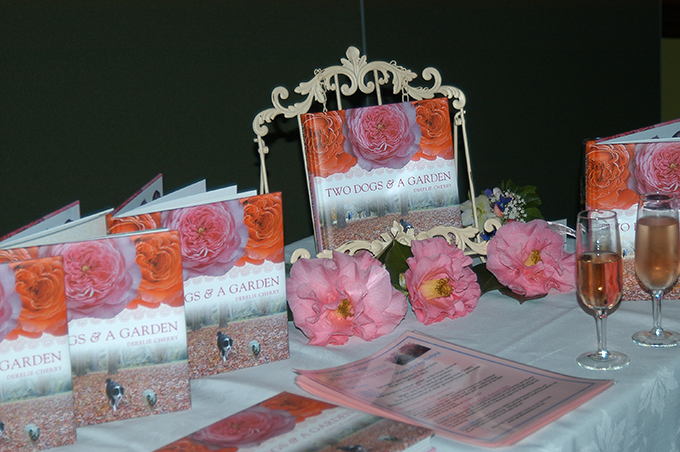 Beautiful blooms of Camellia &lsquo;Lasca Beauty&rsquo;, Derelie's favourite camellia, decorated the book table at the launch.
